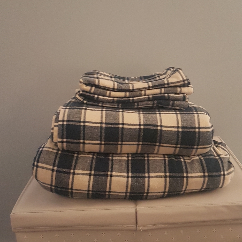 L.L.Bean Marine Blue Flannel Sheet Set Queen size.